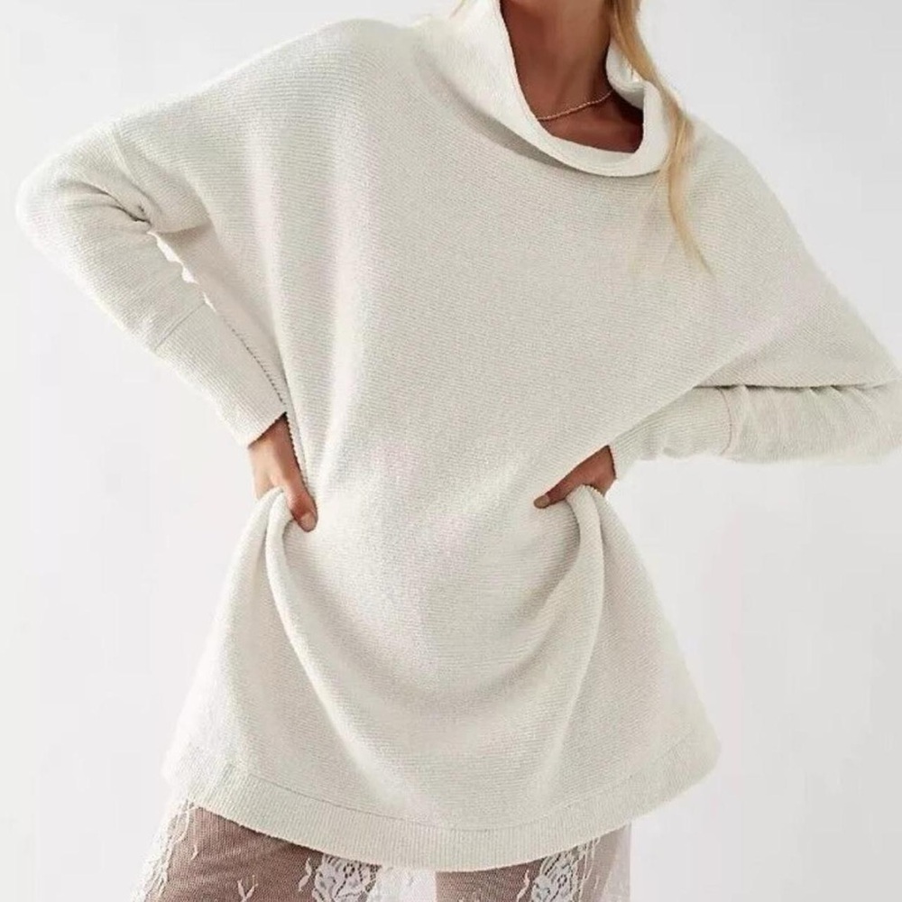 Free People Cream Cowl Neck Sweater